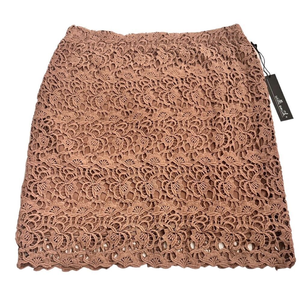 NWOT Willi Smith Brown/Taupe Cotton Crocheted Lace Skirt - Size Medium